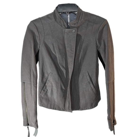 EUC FREE PEOPLE Vegan Bomber Jacket Mock Neck - Taupe Color Zip Jacket 0 - Picture 1 of 10